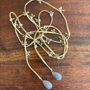 Leather and beaded wrap necklace